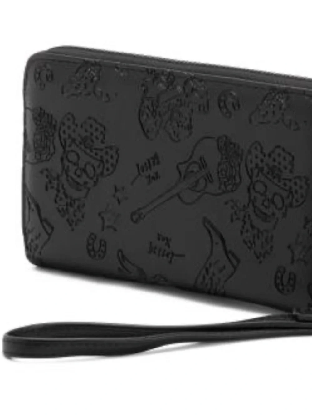 NWT Betsey Johnson Western Cowboy Skull Embossed Zip Wallet Wristlet Black